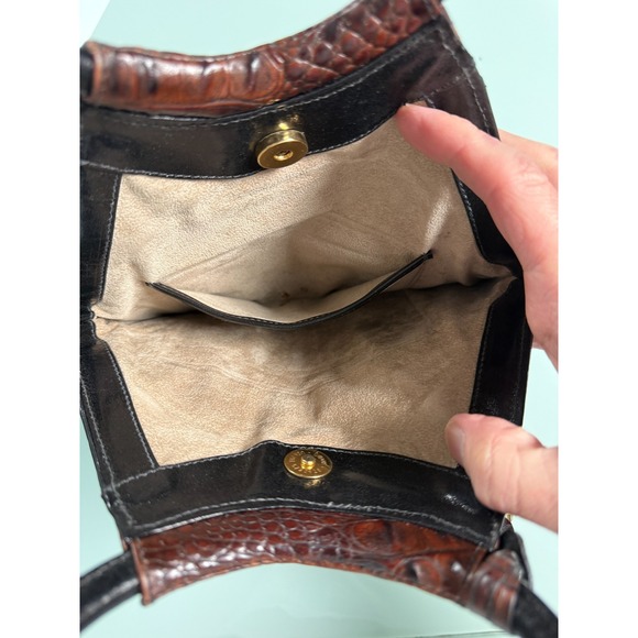 BRAHMIN Black & Burg Croc Embossed leather Trapezoid Shape Top handle Satchel - Picture 10 of 10